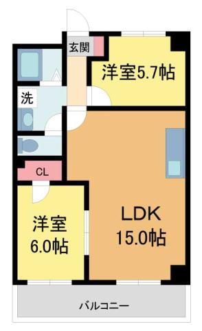 ソレイユ山本(2LDK/4階)の間取り写真