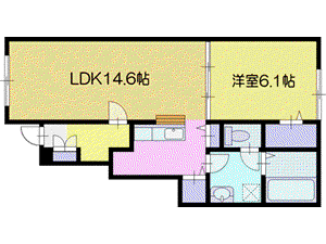 ドリーム江別I(1LDK/1階)の間取り写真