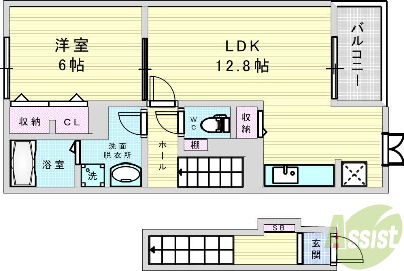 イリーデ摂津(1LDK/2階)の間取り写真