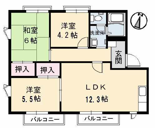 フレグランス阿賀南 C棟(3LDK/2階)の間取り写真
