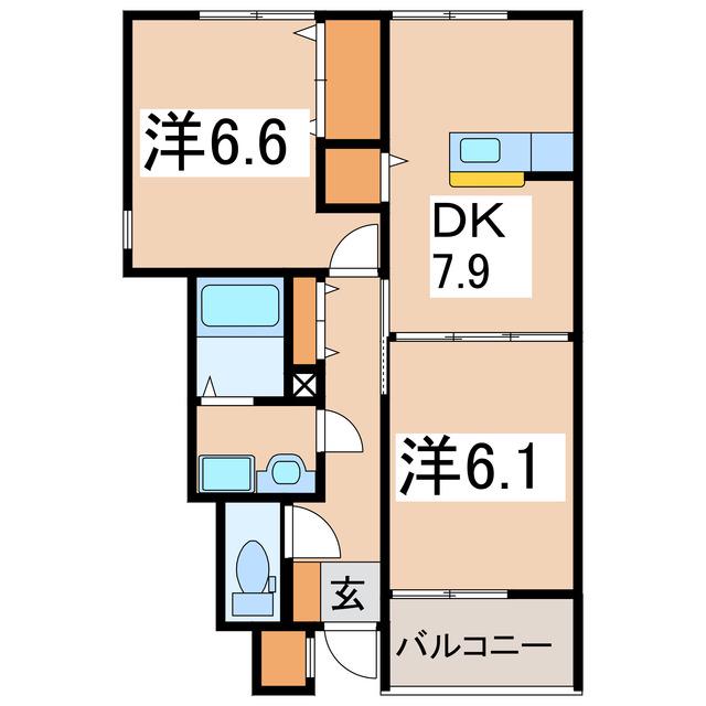 エーデル高松A(2DK/1階)の間取り写真
