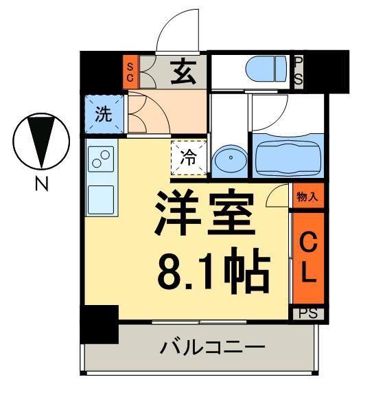 パークアクシス上野(ワンルーム/6階)の間取り写真