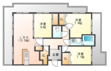 リベール古京町 1201(3LDK/12階)の間取り写真