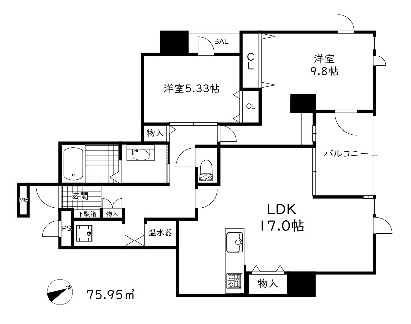 新神戸アパートメント(2LDK/2階)の間取り写真