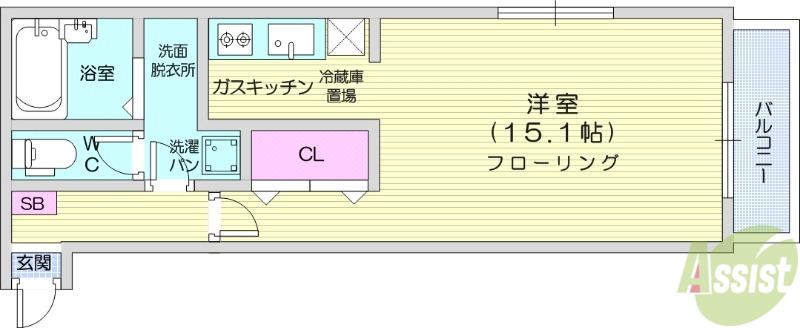 米ヶ袋ベルサンテ(ワンルーム/2階)の間取り写真