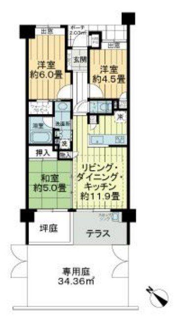 クオス保土ヶ谷(3LDK/1階)の間取り写真
