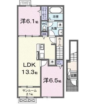 ジラソーレ(2LDK/2階)の間取り写真
