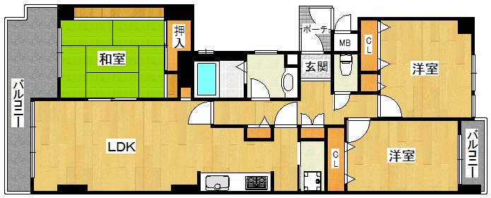 ヒルサイドテラス甲陽園(3LDK/1階)の間取り写真
