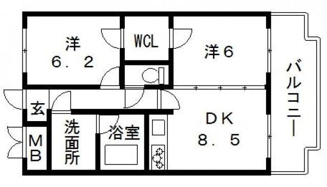 アリエス(2DK/2階)の間取り写真