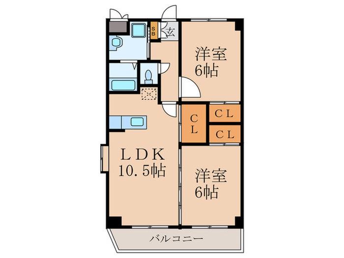 エスポワール(2LDK/2階)の間取り写真