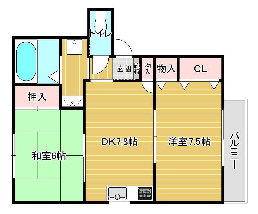 ベルフラワー(2DK/1階)の間取り写真