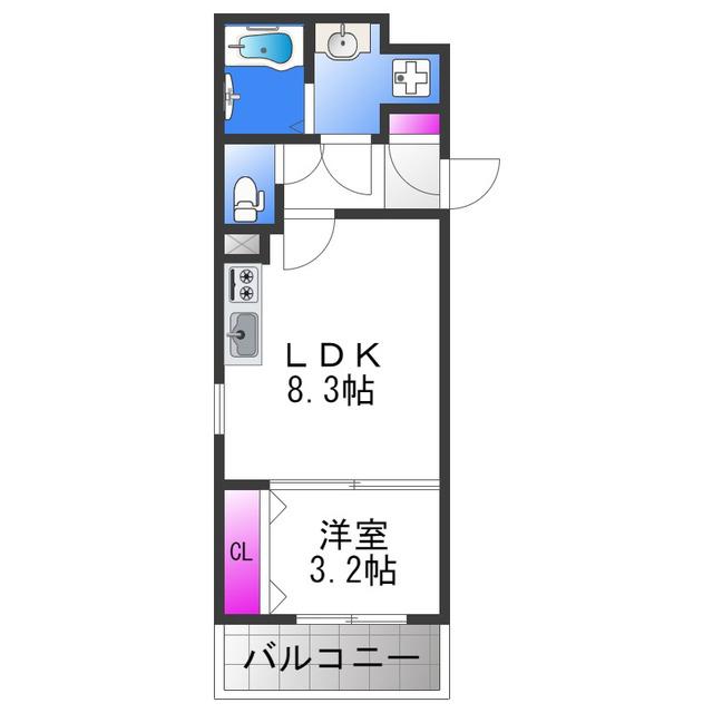 ラージヒル長瀬イースト(1LDK/3階)の間取り写真