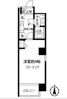 バウハウス(1K/4階)の間取り写真