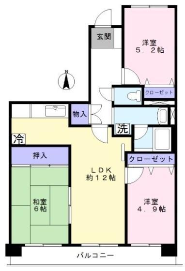 与野本町ハイツ(2SLDK/6階)の間取り写真
