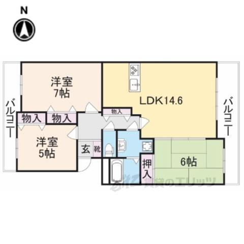 ヒルクレストあやめ池(3LDK/2階)の間取り写真