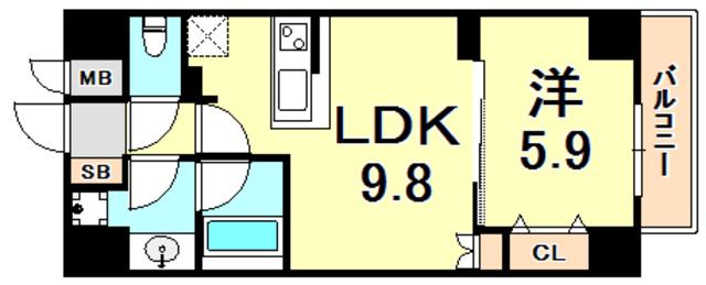 神戸海岸通 萬利RESIDENCE(1LDK/3階)の間取り写真