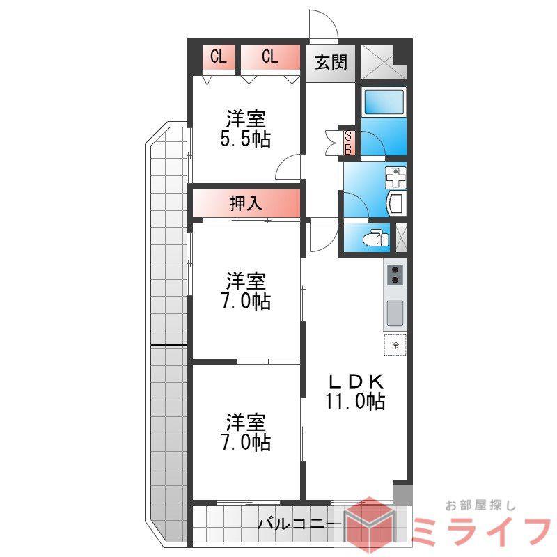 サンメゾン(3LDK/5階)の間取り写真
