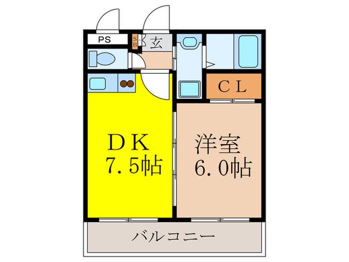 第7浦濱ビレッジ(1DK/3階)の間取り写真