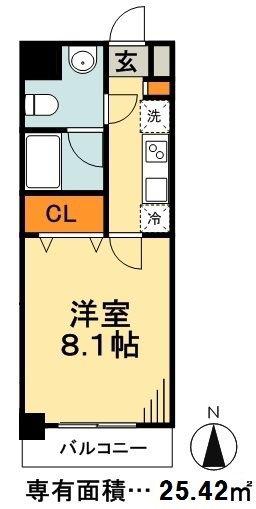 カラコレス篠崎(1K/2階)の間取り写真