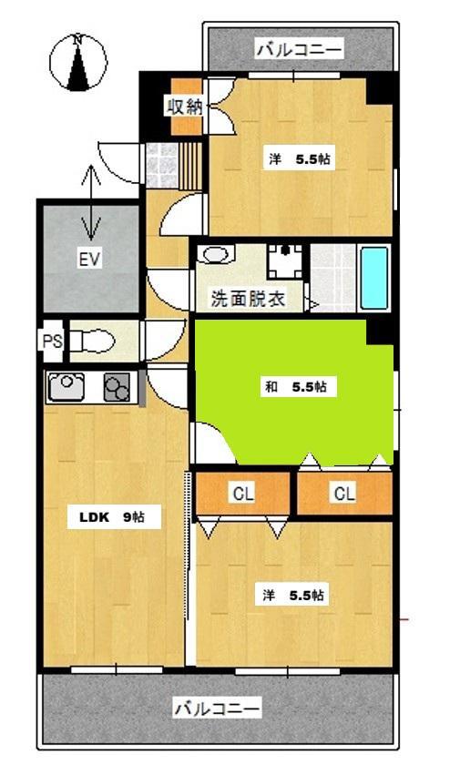 アリビル(3LDK/3階)の間取り写真