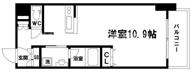 BRAVI上本町(ワンルーム/6階)の間取り写真