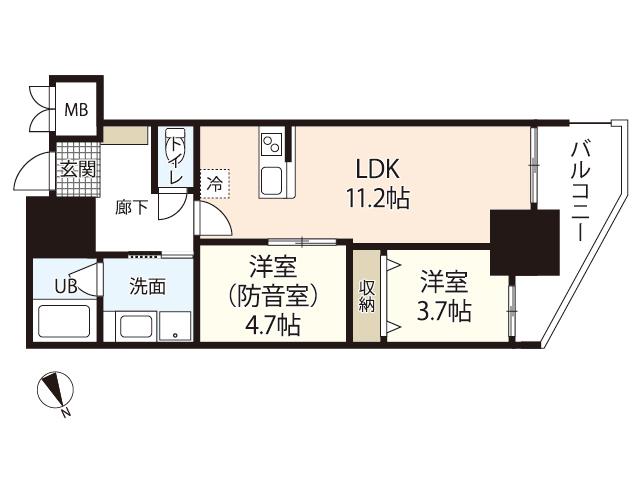 MERRY GATE東白島(1SLDK/5階)の間取り写真