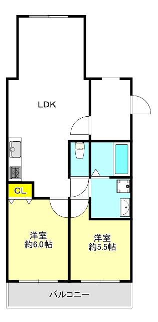 REBANGA上町台アパートメント(2LDK/4階)の間取り写真