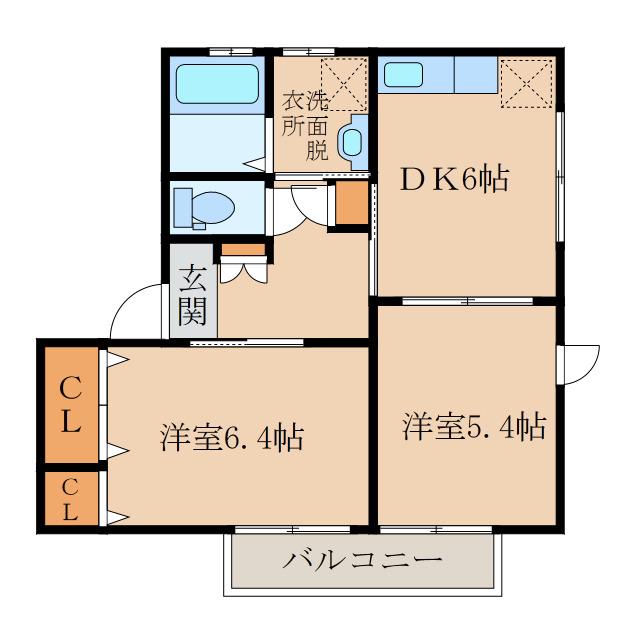 シャーメゾン・シェスタ I棟(2DK/1階)の間取り写真