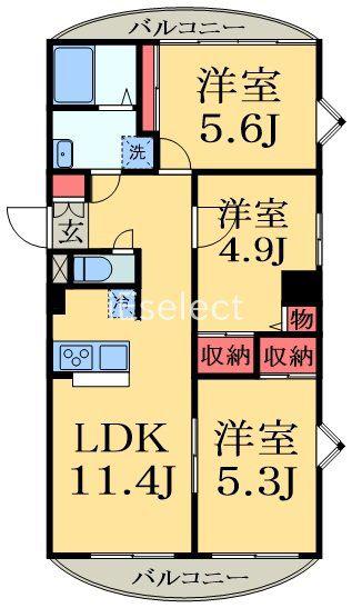 グリーンパークおゆみ野(3LDK/4階)の間取り写真