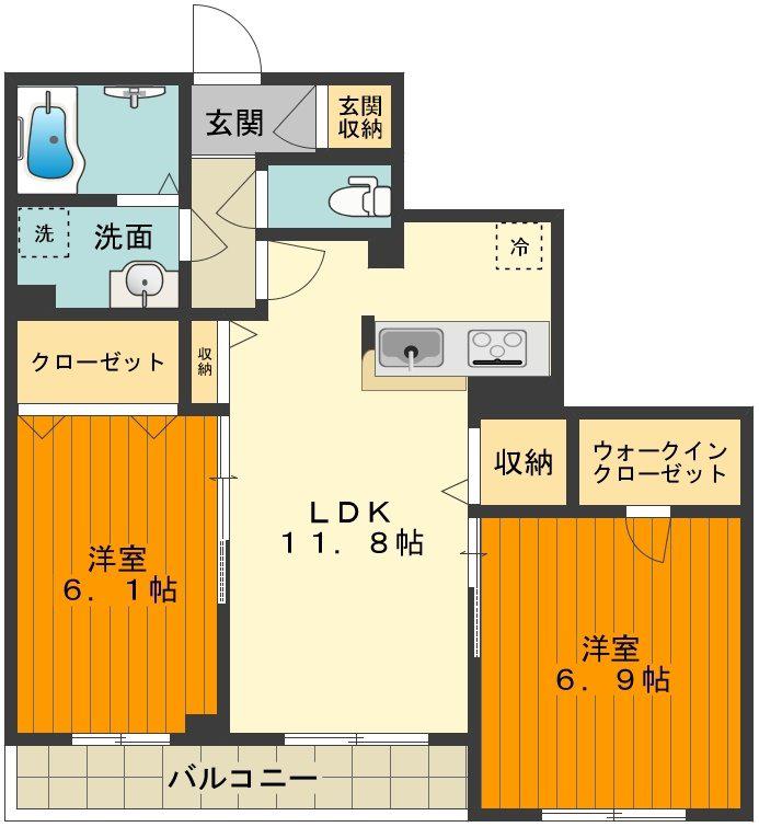 ラ・マルク(2LDK/1階)の間取り写真
