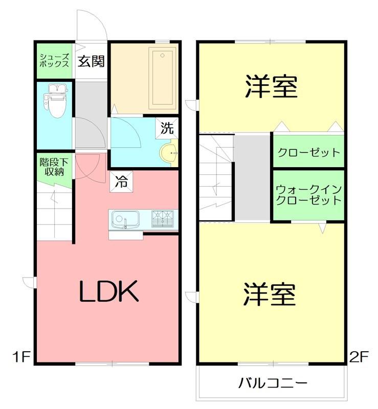 小田急小田原線 渋沢駅 徒歩4分 2階建 築13年(2LDK/1階)の間取り写真