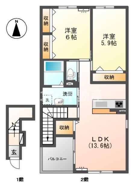 BON FELICIA Β(2LDK/2階)の間取り写真