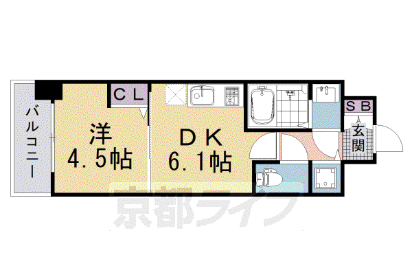 CREST TAPP 京都太秦天神川 DEX II(1DK/4階)の間取り写真