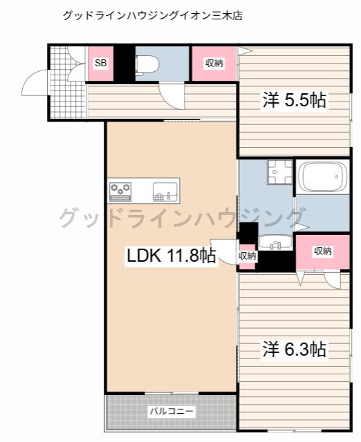 カーサアトリオSK(2LDK/1階)の間取り写真