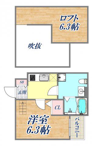 インプレッシブ スマ(1K/1階)の間取り写真