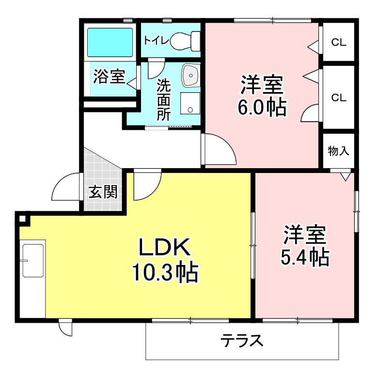 エスタシオン C棟(2LDK/1階)の間取り写真