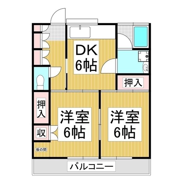 上の原スカイハイツ(2DK/1階)の間取り写真