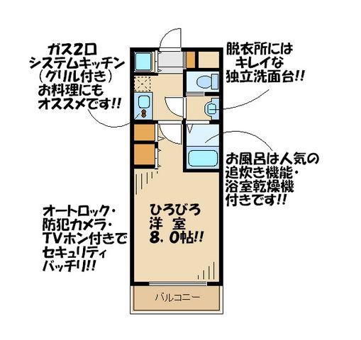 ドゥーエつつじヶ丘(1K/9階)の間取り写真