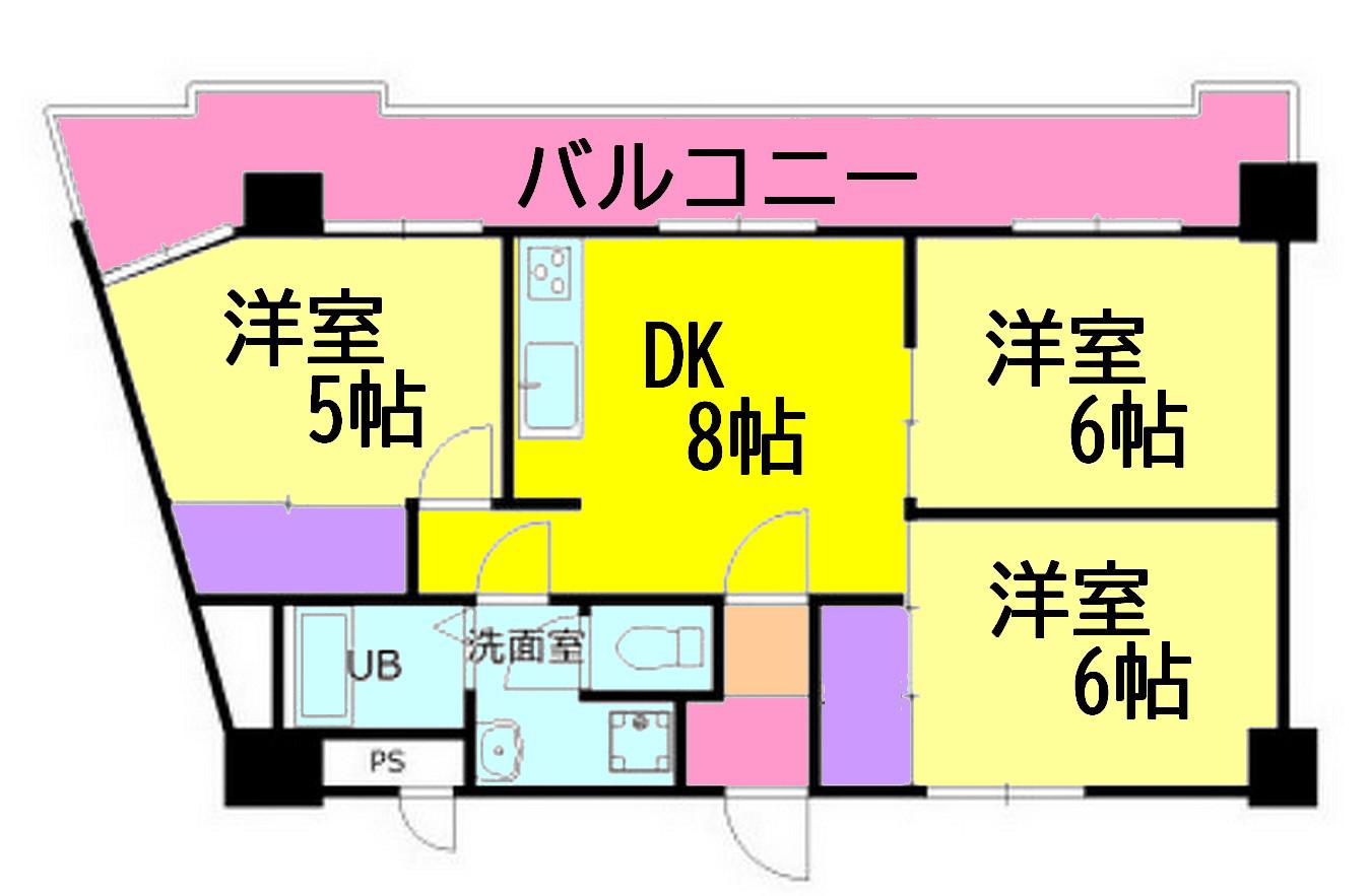 横溝第二マンション(3DK/3階)の間取り写真