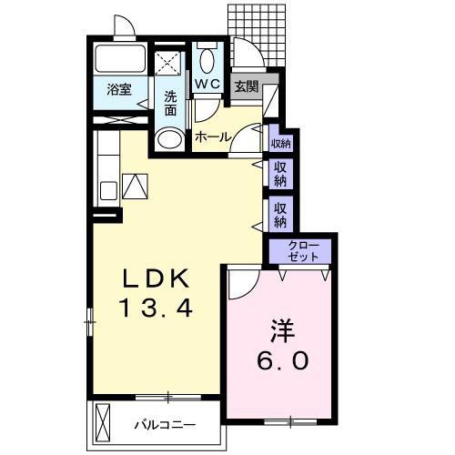 カーサエフB(1LDK/1階)の間取り写真