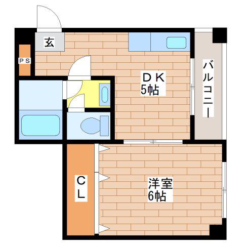 リベルテ今里(1DK/2階)の間取り写真