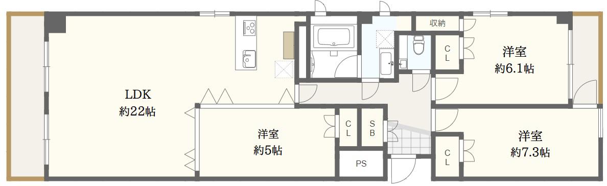安田小網町マンション(3LDK/8階)の間取り写真