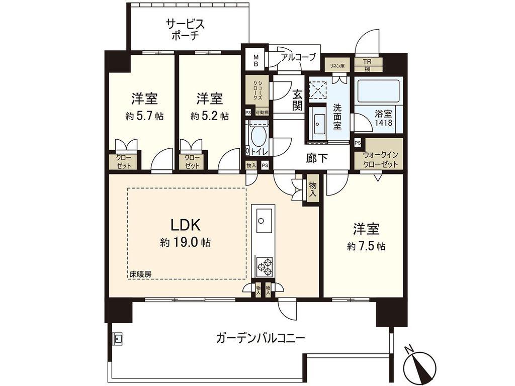 ISLANDCITY THE GARDEN VーI(3LDK/5階)の間取り写真
