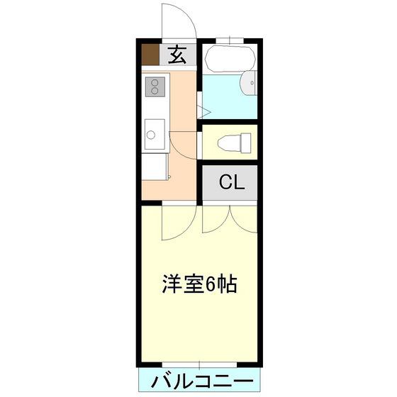 ローズハイツA(1K/2階)の間取り写真