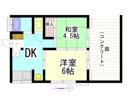 カサハラハイツ(2DK/1階)の間取り写真