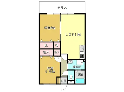 ハイランドコートII(2LDK/1階)の間取り写真