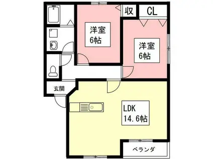 マスキャン尾花A棟・B棟(2LDK/1階)の間取り写真