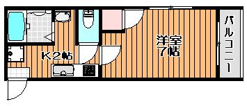 ルーミナスE棟(1K/2階)の間取り写真