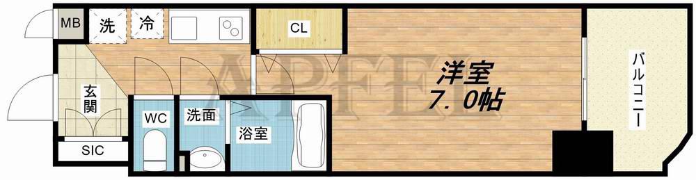 LUXE西長堀(1K/4階)の間取り写真