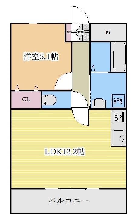 覚王ハイツ(1LDK/3階)の間取り写真